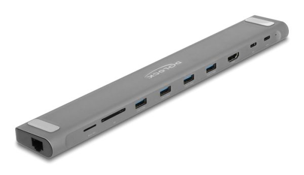 DELOCK docking station 87895, 9 θυρών, βάση laptop, 85W PD, 4K, γκρι