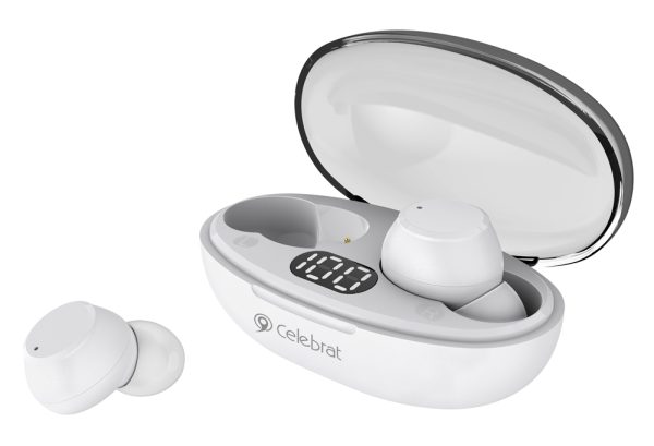 CELEBRAT earphones με θήκη φόρτισης TWS-W32, True Wireless, Φ8mm, λευκά